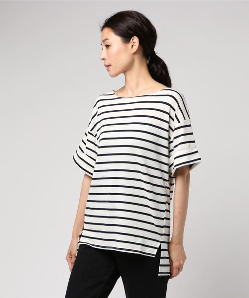 classicalelf(クラシカルエルフ)の「柔らか素材の袖口ロールアップニットソー(半袖)(Tシャツ/カットソー・レディース・ブラック/ネイビー/オフホワイト/杢グレー/ホワイト×ネイビー・MEDIUM/LARGE/X-LARGE/XX-LARGE)」の14枚目の写真