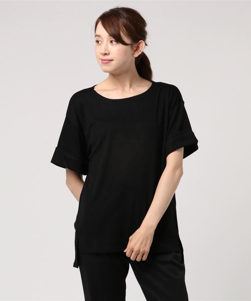 classicalelf(クラシカルエルフ)の「柔らか素材の袖口ロールアップニットソー(半袖)(Tシャツ/カットソー・レディース・ブラック/ネイビー/オフホワイト/杢グレー/ホワイト×ネイビー・MEDIUM/LARGE/X-LARGE/XX-LARGE)」の16枚目の写真