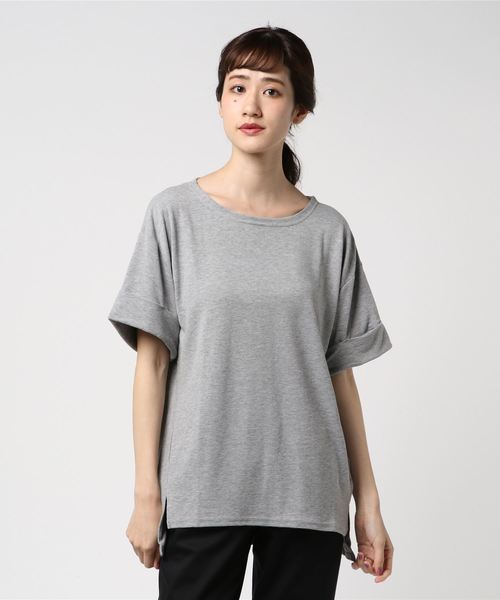 classicalelf(クラシカルエルフ)の「柔らか素材の袖口ロールアップニットソー(半袖)(Tシャツ/カットソー・レディース・ブラック/ネイビー/オフホワイト/杢グレー/ホワイト×ネイビー・MEDIUM/LARGE/X-LARGE/XX-LARGE)」の10枚目の写真