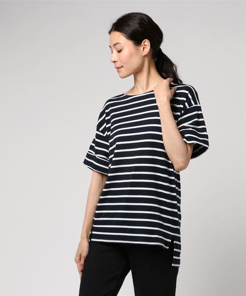 classicalelf(クラシカルエルフ)の「柔らか素材の袖口ロールアップニットソー(半袖)(Tシャツ/カットソー・レディース・ブラック/ネイビー/オフホワイト/杢グレー/ホワイト×ネイビー・MEDIUM/LARGE/X-LARGE/XX-LARGE)」の11枚目の写真