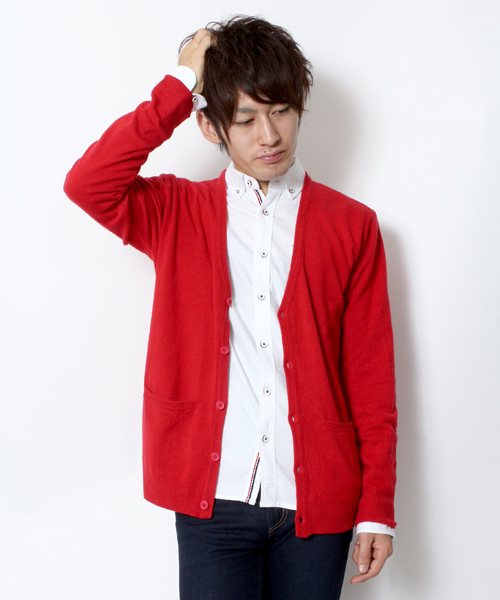 WEGO(ウィゴー)の「WEGO/カシミヤタッチVネックカーディガン(カーディガン/ボレロ・メンズ・ネイビー/マスタード/レッド/ワイン/ブラック/グリーン/ロイヤルブルー・SMALL/MEDIUM/LARGE)」の1枚目の写真