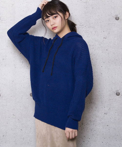 LUGG NAGG（ラグナグ）の「【Jewelobe/ ジュエローブ】ビッグシルエット ニットパーカー（パーカー・レディース・ブラック/ベージュ/ネイビー/ボルドー・FREE）」の2枚目の写真