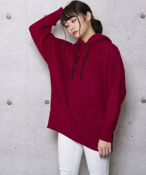 LUGG NAGG（ラグナグ）の「【Jewelobe/ ジュエローブ】ビッグシルエット ニットパーカー（パーカー・レディース・ブラック/ベージュ/ネイビー/ボルドー・FREE）」の4枚目の写真