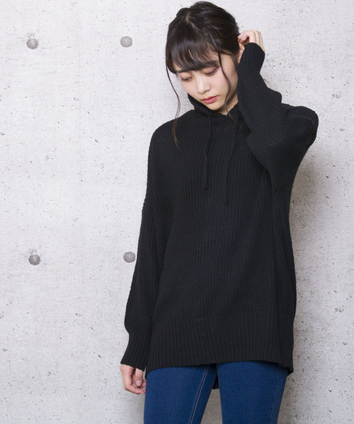 LUGG NAGG（ラグナグ）の「【Jewelobe/ ジュエローブ】ビッグシルエット ニットパーカー（パーカー・レディース・ブラック/ベージュ/ネイビー/ボルドー・FREE）」の3枚目の写真