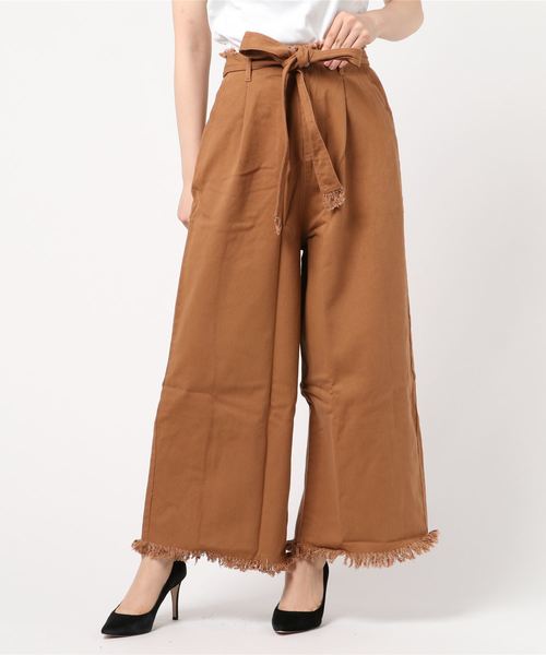 STYLEBLOCK（スタイルブロック）の「綿ツイルサッシュベルト付きワイドパンツ（その他パンツ・レディース・ブラウン/キャメル・M）」の2枚目の写真