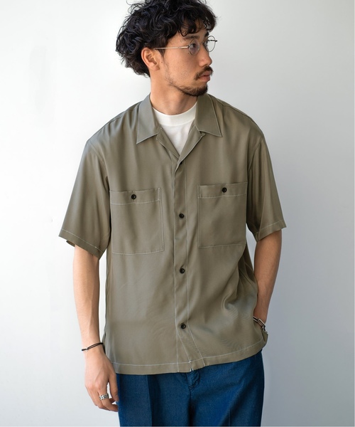 EDIFICE（エディフィス）の「LA BOUCLE / ラブ―クル キュプラツイル ステッチング ショートスリーブ シャツ（シャツ/ブラウス・メンズ・ブラック/チャコールグレー・48/44/46）」の2枚目の写真