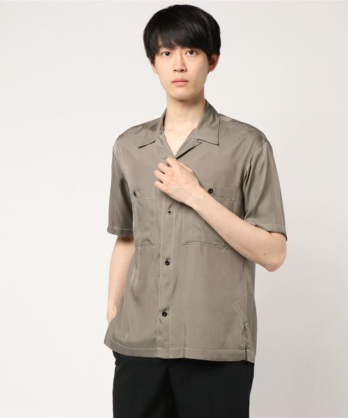 EDIFICE（エディフィス）の「LA BOUCLE / ラブ―クル キュプラツイル ステッチング ショートスリーブ シャツ（シャツ/ブラウス・メンズ・ブラック/チャコールグレー・48/44/46）」の4枚目の写真