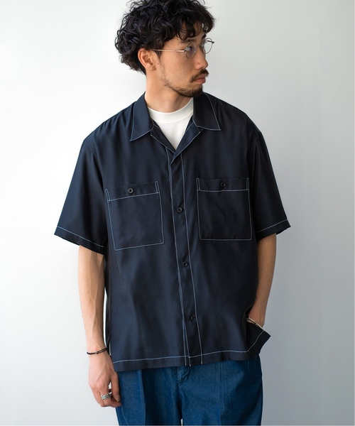 EDIFICE（エディフィス）の「LA BOUCLE / ラブ―クル キュプラツイル ステッチング ショートスリーブ シャツ（シャツ/ブラウス・メンズ・ブラック/チャコールグレー・48/44/46）」の6枚目の写真