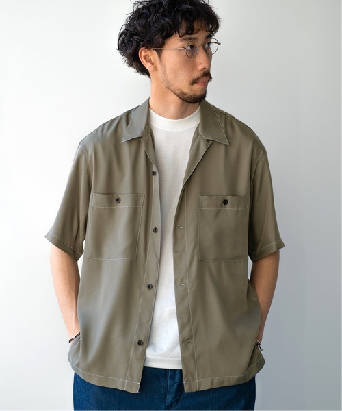 EDIFICE（エディフィス）の「LA BOUCLE / ラブ―クル キュプラツイル ステッチング ショートスリーブ シャツ（シャツ/ブラウス・メンズ・ブラック/チャコールグレー・48/44/46）」の8枚目の写真