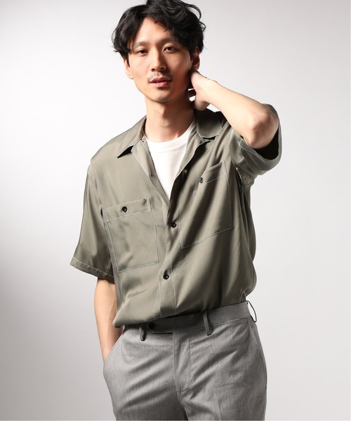 EDIFICE（エディフィス）の「LA BOUCLE / ラブ―クル キュプラツイル ステッチング ショートスリーブ シャツ（シャツ/ブラウス・メンズ・ブラック/チャコールグレー・48/44/46）」の11枚目の写真