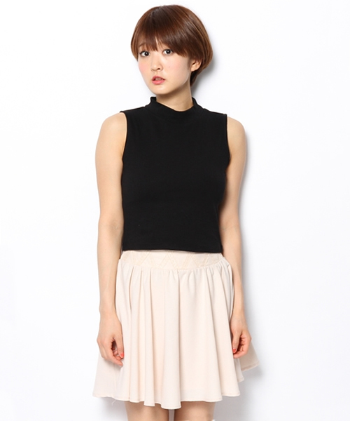 WEGO（ウィゴー）の「WEGO/テレコハイネックノースリーブTシャツ（Tシャツ/カットソー・レディース・オフホワイト/ブラック/サックスブルー/ライトピンク/ブラック系その他/チェック・FREE）」の7枚目の写真