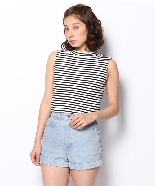 WEGO（ウィゴー）の「WEGO/テレコハイネックノースリーブTシャツ（Tシャツ/カットソー・レディース・オフホワイト/ブラック/サックスブルー/ライトピンク/ブラック系その他/チェック・FREE）」の15枚目の写真