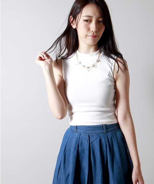 WEGO（ウィゴー）の「WEGO/テレコハイネックノースリーブTシャツ（Tシャツ/カットソー・レディース・オフホワイト/ブラック/サックスブルー/ライトピンク/ブラック系その他/チェック・FREE）」の12枚目の写真