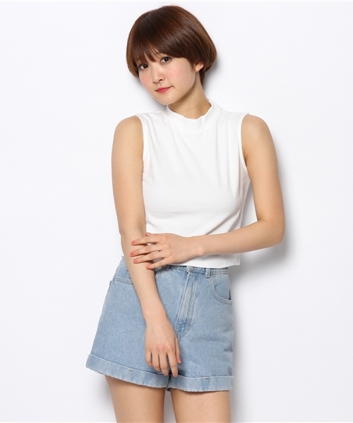 WEGO（ウィゴー）の「WEGO/テレコハイネックノースリーブTシャツ（Tシャツ/カットソー・レディース・オフホワイト/ブラック/サックスブルー/ライトピンク/ブラック系その他/チェック・FREE）」の17枚目の写真