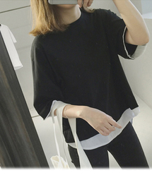 classicalelf | レイヤード風半袖無地ミドル丈クルーネックTシャツカットソー(Tシャツ/カットソー)