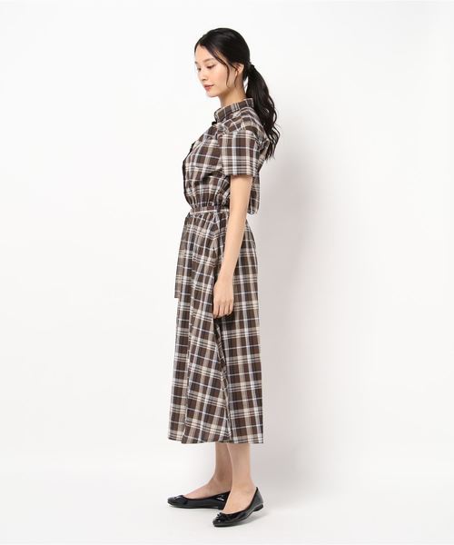 PREFERIR（プレフェリール）の「チェック 半袖シャツワンピース（シャツワンピース・レディース・レッド/ブラウン・SMALL/MEDIUM/LARGE）」の3枚目の写真