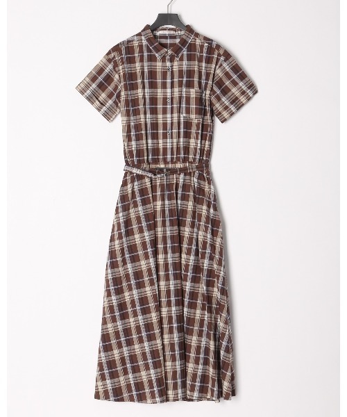PREFERIR（プレフェリール）の「チェック 半袖シャツワンピース（シャツワンピース・レディース・レッド/ブラウン・SMALL/MEDIUM/LARGE）」の6枚目の写真
