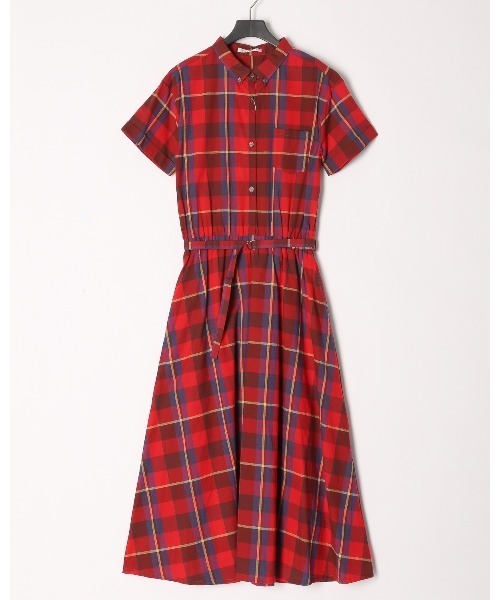 PREFERIR（プレフェリール）の「チェック 半袖シャツワンピース（シャツワンピース・レディース・レッド/ブラウン・SMALL/MEDIUM/LARGE）」の5枚目の写真
