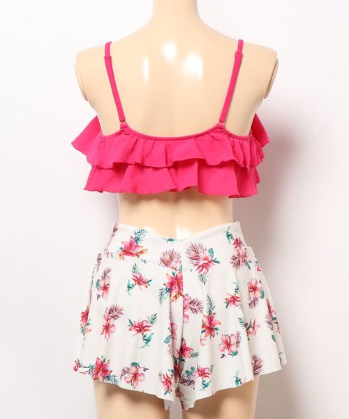 PR01.   グラデーションクロッシェ × 花柄 3点セット　水着　ピンク PR01. グラデーションクロッシェ × 花柄 3点セット 水着 ピンク