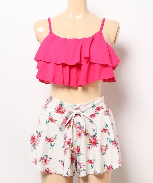 LEAD(リード)の「二段フリル花柄ビキニ水着3点セット(水着・レディース・ホワイト/ピンク/ネイビー・L/M)」の11枚目の写真