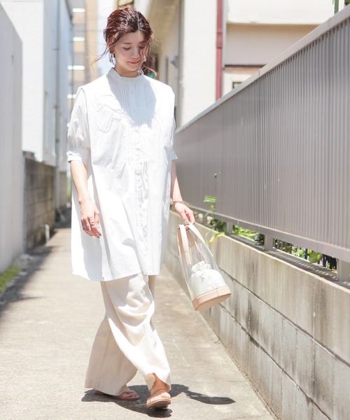 reca(レカ)の「2wayロングシャツブラウス(シャツ/ブラウス・レディース・オフホワイト/ブラック/グリーン・M)」の7枚目の写真