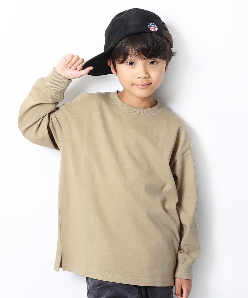 devirock（デビロック）の「BIGシルエット袖リブ長袖Tシャツ（Tシャツ/カットソー・キッズ・ホワイト/ブラック/ライトオリーブ/モカ/杢グレー/パープル系その他/ダークベージュ/パープル系その他2/ブルー系その他/グリーン系その他・80ｃｍ/90cm/110cm/100cm/120cm/130cm/140cm/150cm/160cm）」の6枚目の写真
