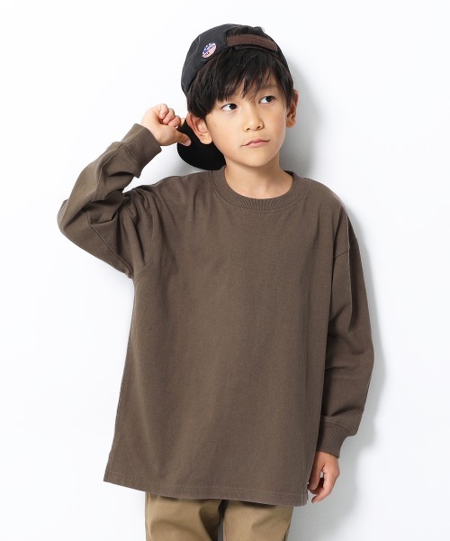 devirock（デビロック）の「BIGシルエット袖リブ長袖Tシャツ（Tシャツ/カットソー・キッズ・ホワイト/ブラック/ライトオリーブ/モカ/杢グレー/パープル系その他/ダークベージュ/パープル系その他2/ブルー系その他/グリーン系その他・80ｃｍ/90cm/110cm/100cm/120cm/130cm/140cm/150cm/160cm）」の5枚目の写真