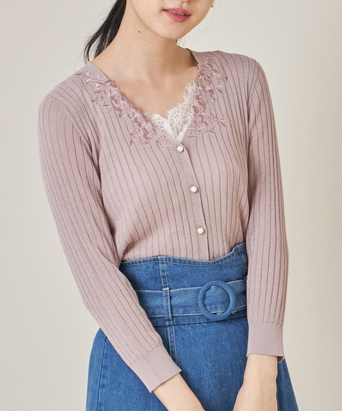 セール フラワー刺繍入りパール釦シャリ感リブニットカーディガン カーディガン ボレロ Tocco Closet トッコ クローゼット のファッション通販 Zozotown