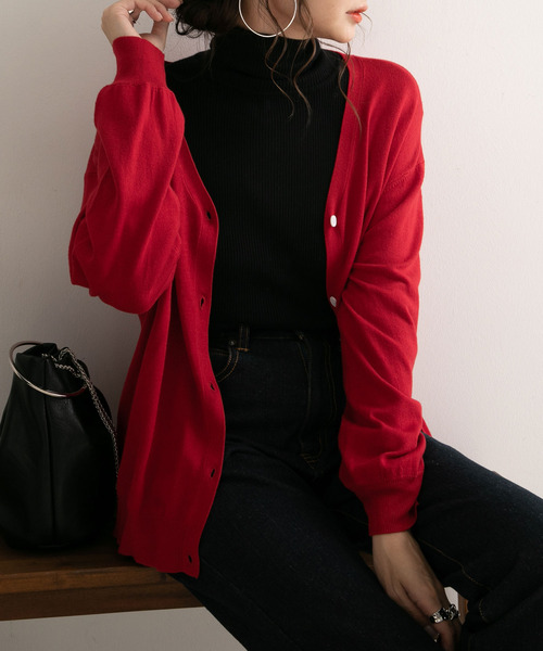 Newlyme（ニューリーミー）の「洗えるニットシルクタッチカーディガン【R】（カーディガン/ボレロ・レディース・ブラック/グリーン/ベージュ/レッド/マスタード/ブラウン/モカ・M-L）」の7枚目の写真