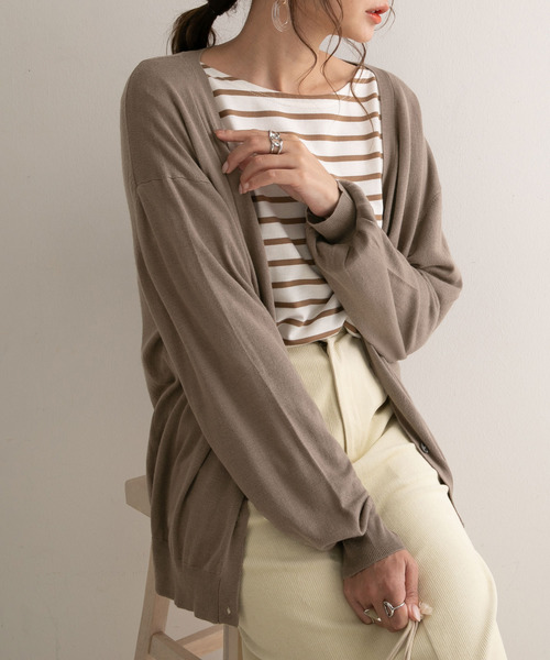 Newlyme（ニューリーミー）の「洗えるニットシルクタッチカーディガン【R】（カーディガン/ボレロ・レディース・ブラック/グリーン/ベージュ/レッド/マスタード/ブラウン/モカ・M-L）」の4枚目の写真