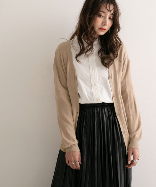 Newlyme（ニューリーミー）の「洗えるニットシルクタッチカーディガン【R】（カーディガン/ボレロ・レディース・ブラック/グリーン/ベージュ/レッド/マスタード/ブラウン/モカ・M-L）」の8枚目の写真