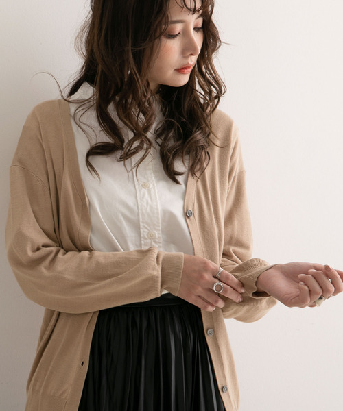 Newlyme（ニューリーミー）の「洗えるニットシルクタッチカーディガン【R】（カーディガン/ボレロ・レディース・ブラック/グリーン/ベージュ/レッド/マスタード/ブラウン/モカ・M-L）」の10枚目の写真