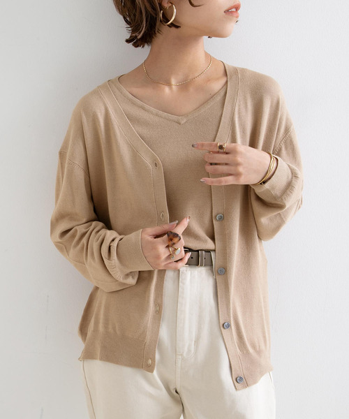 Newlyme（ニューリーミー）の「洗えるニットシルクタッチカーディガン【R】（カーディガン/ボレロ・レディース・ブラック/グリーン/ベージュ/レッド/マスタード/ブラウン/モカ・M-L）」の16枚目の写真