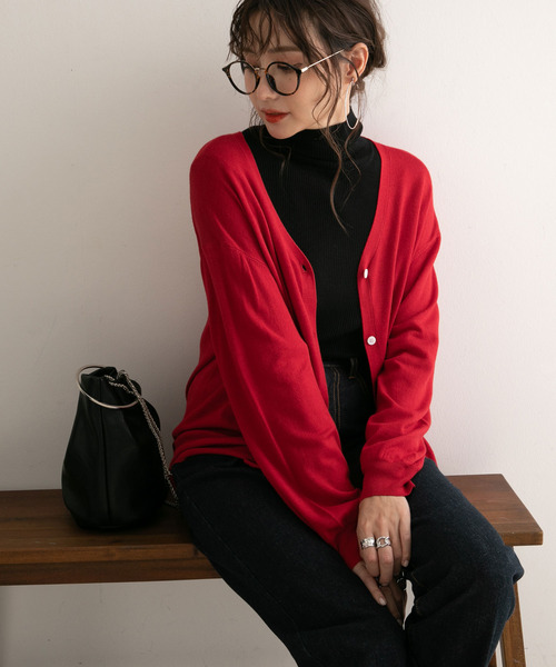 Newlyme（ニューリーミー）の「洗えるニットシルクタッチカーディガン【R】（カーディガン/ボレロ・レディース・ブラック/グリーン/ベージュ/レッド/マスタード/ブラウン/モカ・M-L）」の17枚目の写真