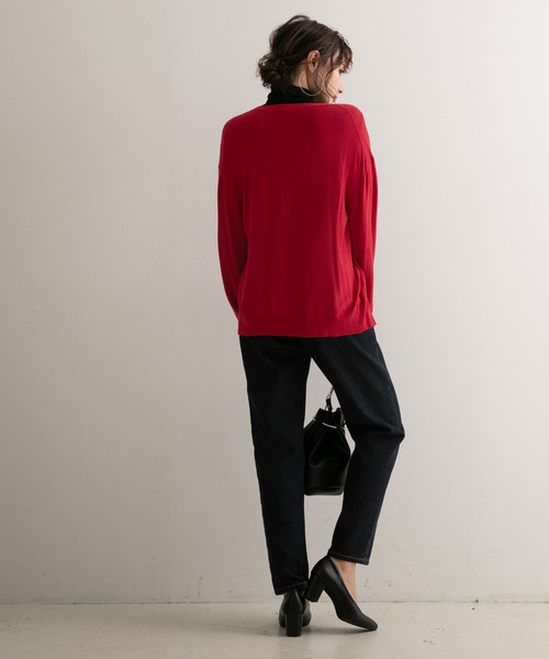 Newlyme（ニューリーミー）の「洗えるニットシルクタッチカーディガン【R】（カーディガン/ボレロ・レディース・ブラック/グリーン/ベージュ/レッド/マスタード/ブラウン/モカ・M-L）」の20枚目の写真