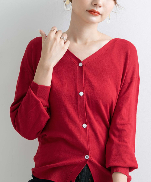 Newlyme（ニューリーミー）の「洗えるニットシルクタッチカーディガン【R】（カーディガン/ボレロ・レディース・ブラック/グリーン/ベージュ/レッド/マスタード/ブラウン/モカ・M-L）」の22枚目の写真