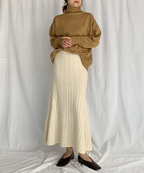 PICCIN（ピッチン）の「ケーブル編みマーメイドスカート（スカート・レディース・アイボリー/モカ・M/L）」の20枚目の写真