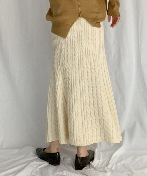 PICCIN（ピッチン）の「ケーブル編みマーメイドスカート（スカート・レディース・アイボリー/モカ・M/L）」の15枚目の写真