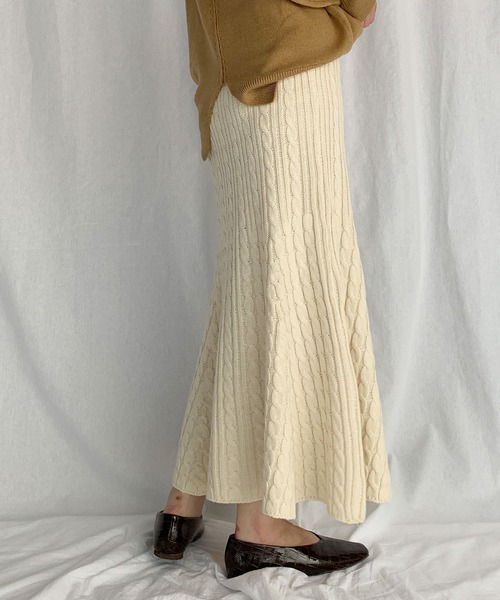 PICCIN（ピッチン）の「ケーブル編みマーメイドスカート（スカート・レディース・アイボリー/モカ・M/L）」の14枚目の写真