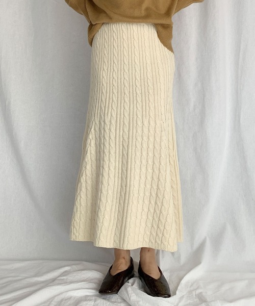 PICCIN（ピッチン）の「ケーブル編みマーメイドスカート（スカート・レディース・アイボリー/モカ・M/L）」の16枚目の写真