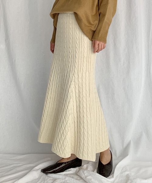 PICCIN（ピッチン）の「ケーブル編みマーメイドスカート（スカート・レディース・アイボリー/モカ・M/L）」の13枚目の写真