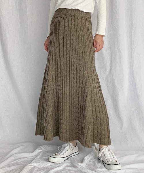 PICCIN（ピッチン）の「ケーブル編みマーメイドスカート（スカート・レディース・アイボリー/モカ・M/L）」の21枚目の写真