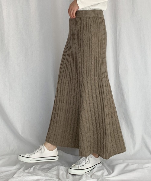 PICCIN（ピッチン）の「ケーブル編みマーメイドスカート（スカート・レディース・アイボリー/モカ・M/L）」の22枚目の写真