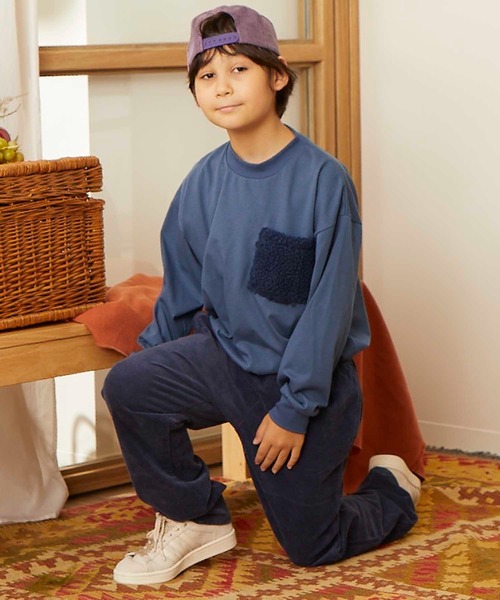 ＆yam（アンドヤム）の「ボアポケットTee（Tシャツ/カットソー・キッズ・ブラック/オリーブ/グレー/ホワイト/ピンク/ライトブラウン/ブルー/ブラウン・110/160/130/150/120/140/100）」の7枚目の写真