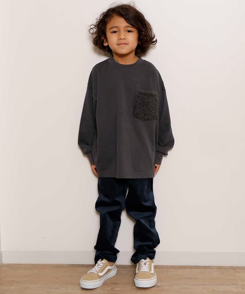 ＆yam（アンドヤム）の「ボアポケットTee（Tシャツ/カットソー・キッズ・ブラック/オリーブ/グレー/ホワイト/ピンク/ライトブラウン/ブルー/ブラウン・110/160/130/150/120/140/100）」の17枚目の写真