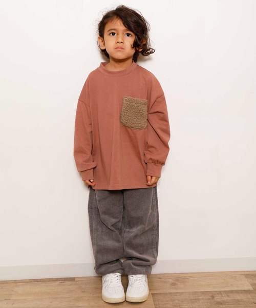 ＆yam（アンドヤム）の「ボアポケットTee（Tシャツ/カットソー・キッズ・ブラック/オリーブ/グレー/ホワイト/ピンク/ライトブラウン/ブルー/ブラウン・110/160/130/150/120/140/100）」の14枚目の写真