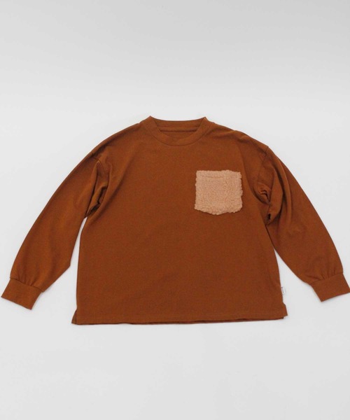 ＆yam（アンドヤム）の「ボアポケットTee（Tシャツ/カットソー・キッズ・ブラック/オリーブ/グレー/ホワイト/ピンク/ライトブラウン/ブルー/ブラウン・110/160/130/150/120/140/100）」の12枚目の写真