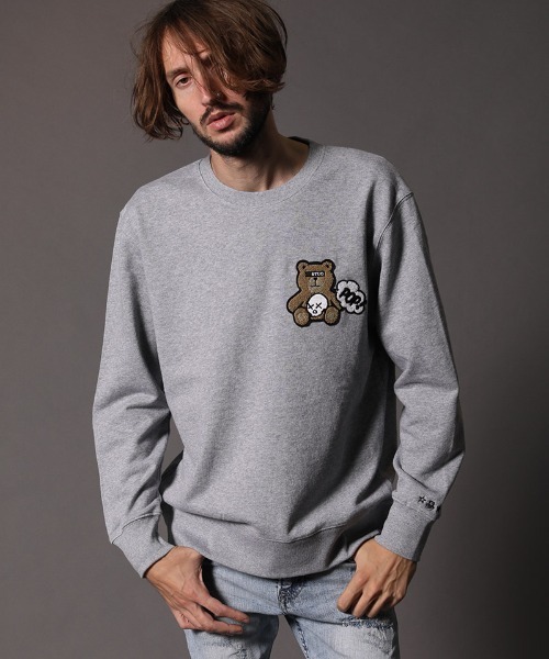STUD MUFFIN（スタッドマフィン）の「msw847-9ozミドルゲージ裏毛  STUDベアワッペン  L-S プルオーバー（スウェット・メンズ・ブラック/杢グレー・4/2/3）」の2枚目の写真