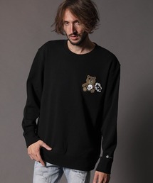 msw847-9ozミドルゲージ裏毛  STUDベアワッペン  L-S プルオーバー