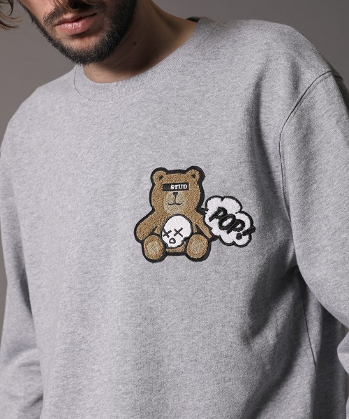 STUD MUFFIN（スタッドマフィン）の「msw847-9ozミドルゲージ裏毛  STUDベアワッペン  L-S プルオーバー（スウェット・メンズ・ブラック/杢グレー・4/2/3）」の10枚目の写真